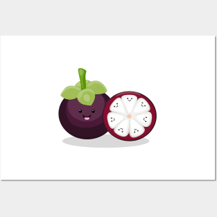 Cute purple mangosteen kawaii cartoon Posters and Art